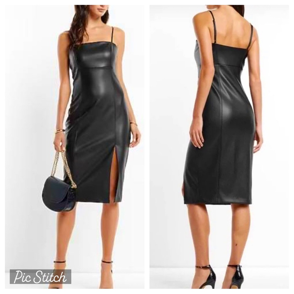 Express Faux Leather Cami Body Contour Midi Dress